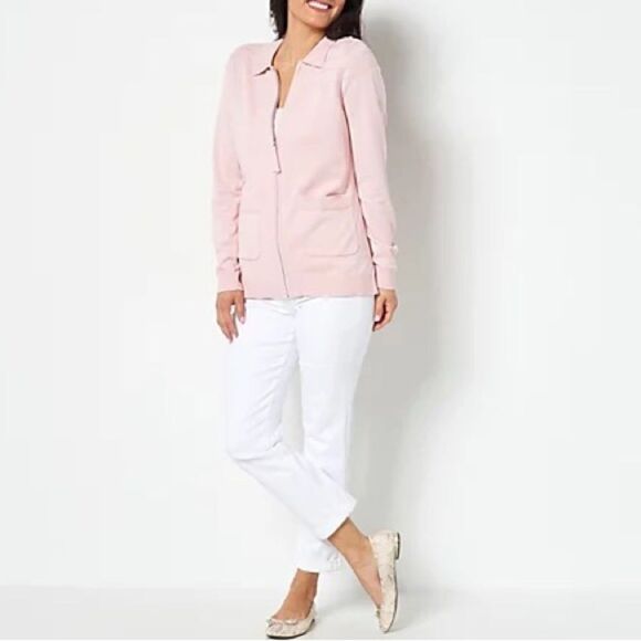Isaac Mizrahi Live! Zip Front Collared Sweater Cardigan - Picture 4 of 7